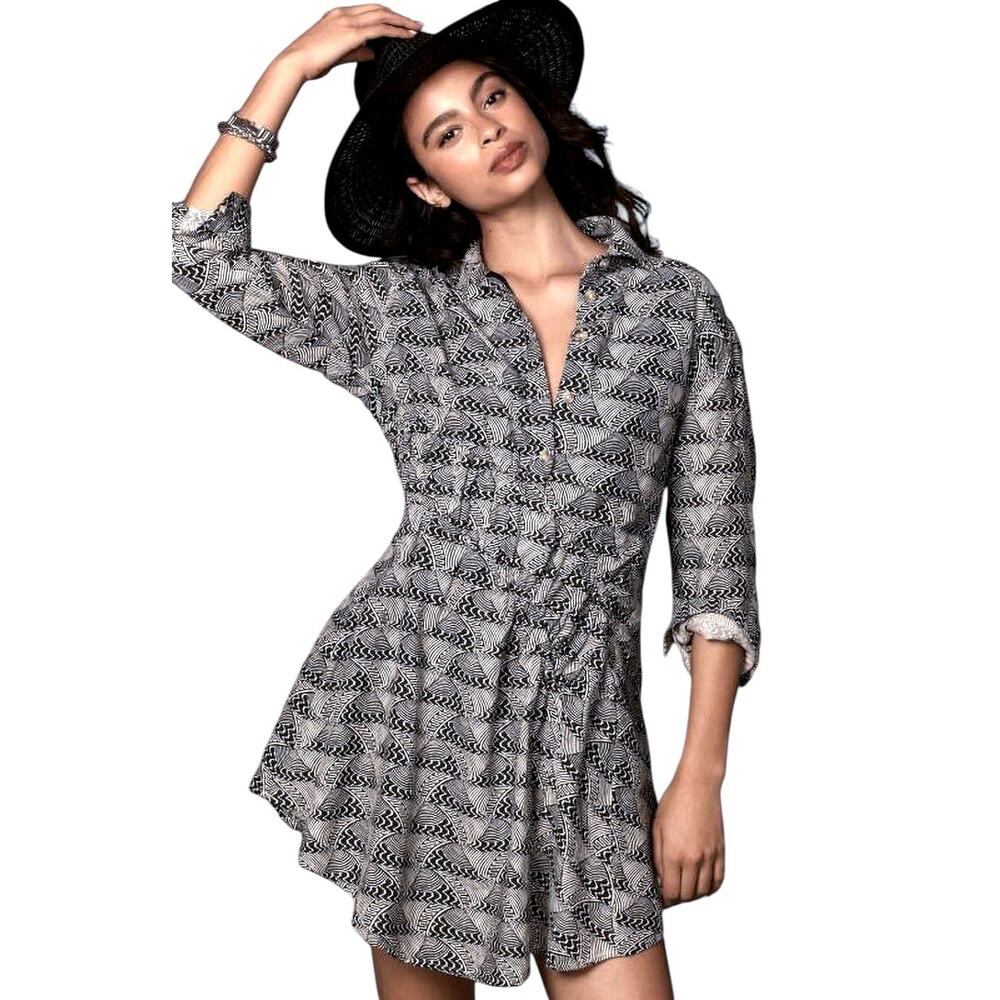 By Anthropologie Shirt Dress Size M Gray Linen Boho Summer Lightweight
